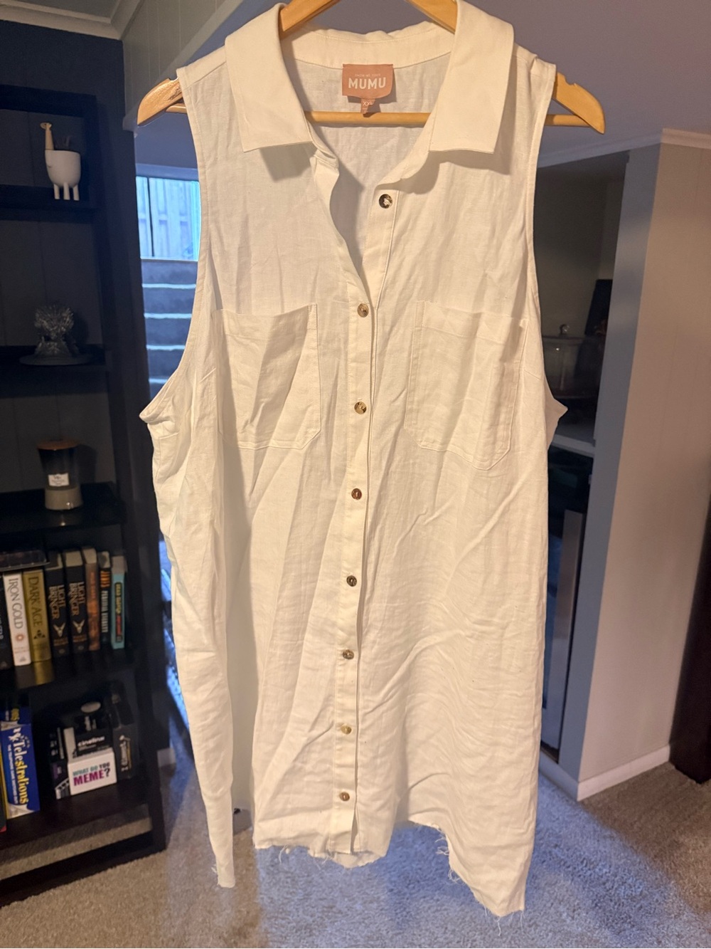 Show me your Mumu White Sleeveless Button-Front Shirt Dress